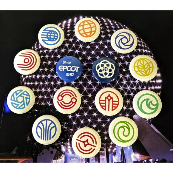 DISNEYANA - New for 2023 - EPCOT Inverse Set 14, 1" PINBACK BUTTONS - Park Logos - Picture 1 of 2